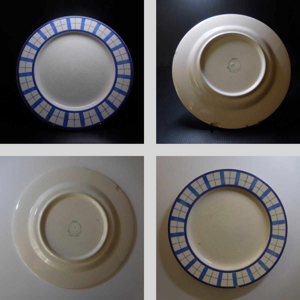 2 Flat Plates White Blue Ceramic Faience Vintage Art Deco