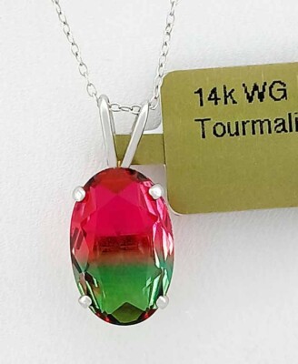 LAB CREATED 4,49 kt AAA TURMALIN ANHÄNGER 14k WEISSGOLD - NEU MIT ETIKETT - HERGESTELLT IN USA