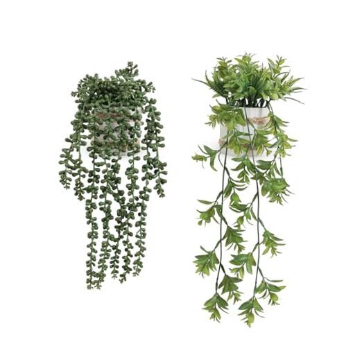 2pcs Fake Hanging Plants Artificial Potted Greenery Faux Decor