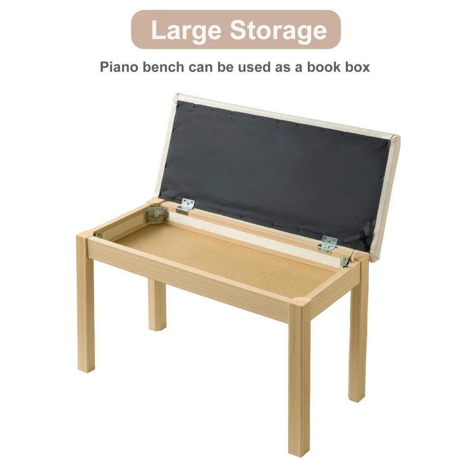 Banco de piano dueto banco de teclado de madeira com compartimento de armazenamento assento para cadeira de piano - Imagem 3 de 4