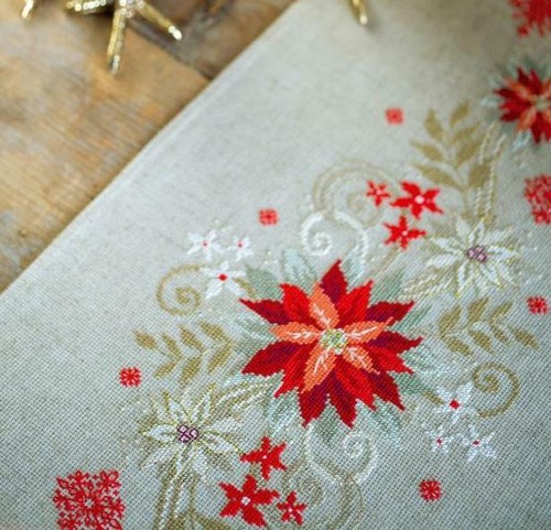 DIY Vervaco Christmas Poinsettia Counted Cross Stitch Table Runner Scarf Kit - Picture 4 of 4