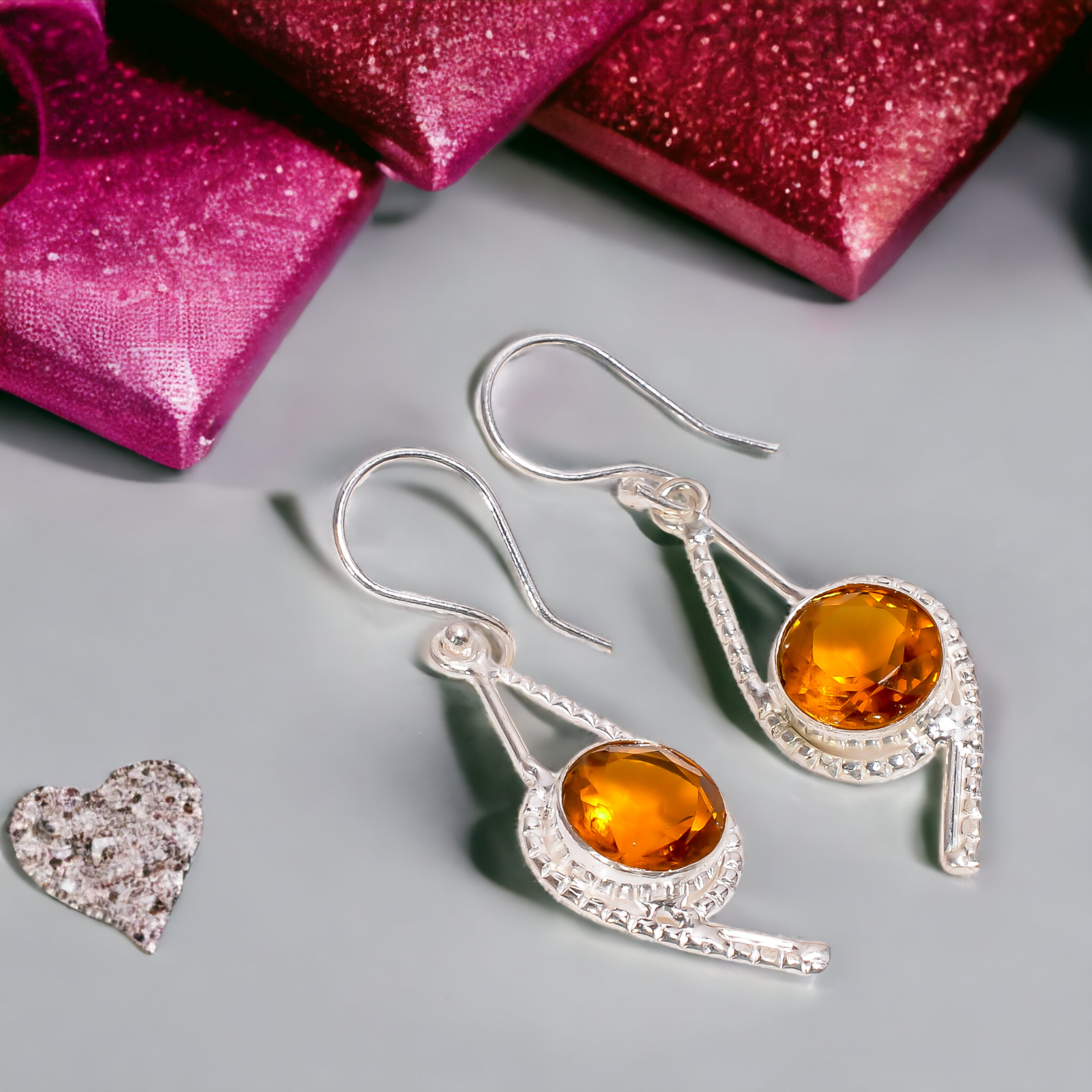 Natural Citrine Gemstone 925 Sterling Silver Drop/Dangle Earrings For Girls