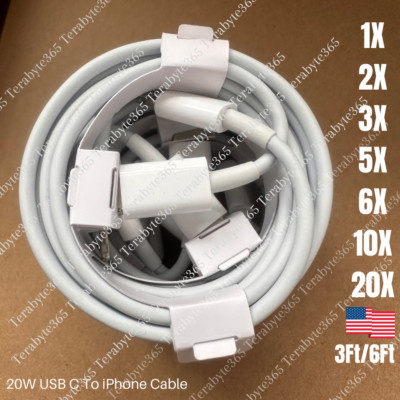Bulk Lot For New iPhone 14/13/12/11 Pro Max 20W USB C Fast Charger Cable PD Cord