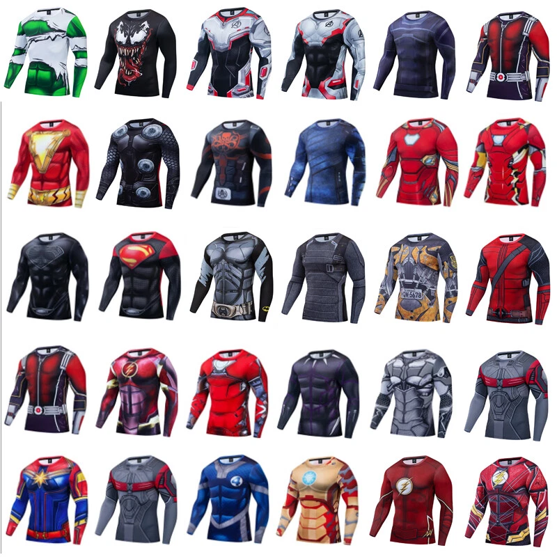 Men's T-shirts 3D Print Superhero Compression Tops Tights Long Sleeve T  Shirt