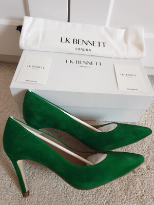 New Bennett Floret Mint Leaf Mid Heeled Suede Court Shoes UK