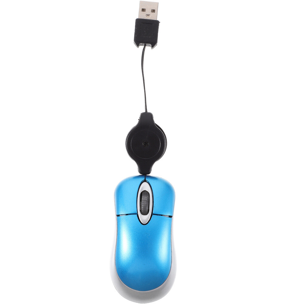 Mini Compact Travel Optical Mouse with Retractable Cord for Portability