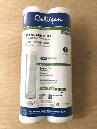 2 Cartucce Filtro Acqua Sedimenti Basic Culligan S-1A 20 Micron Per Impianto Centrale
