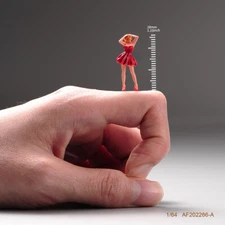 1:64 Red Skirt Girl Scene Doll Miniatures Figures Model For Cars Vehicles Toys