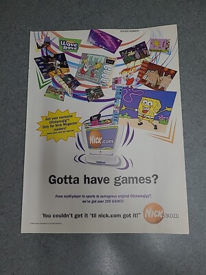 Nickelodeon Online Game Nick.com Print Ad 2001 8x11 Great To Frame 