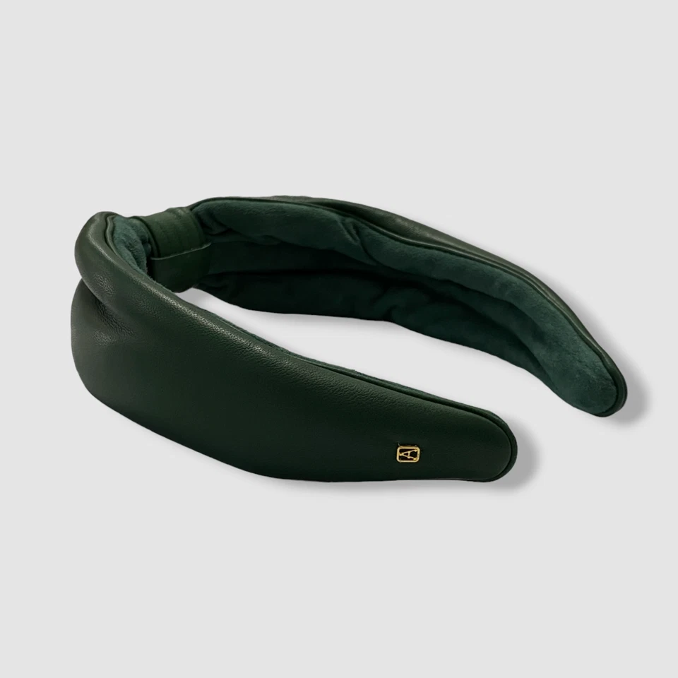 Diadema con lazo de cuero verde Alexandre De Paris para mujer $321 Foto 2 de 4