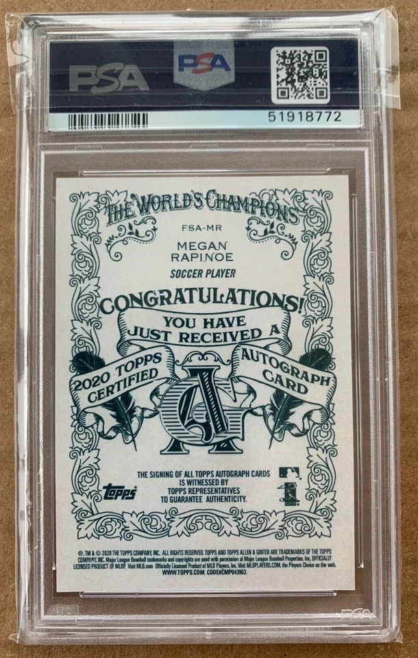 2020 Topps Allen Ginter Megan Rapinoe Full Size Auto SSP /10 RED USA PSA 10 - Image 2 of 2