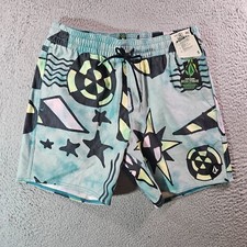 NWT Volcom Stoneys Board Shorts Swim Trunks Men Small Geometric Green Black