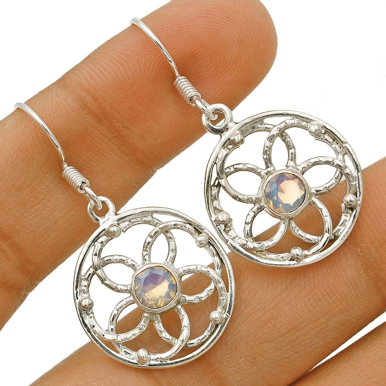 Natural Fire Opalite 925 Solid Sterling Silver Earrings 1 2/3