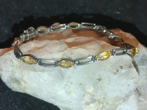 Sterling Silber und ?Citrin Topas Tennis Armband gemarkt 925 Thailand 6,5 Zoll - Bild 4 von 13