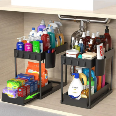 PHANCIR 2-Pack under Sink Organizer, 2 Tier Multi-Purpose Large Capacity Kitchen