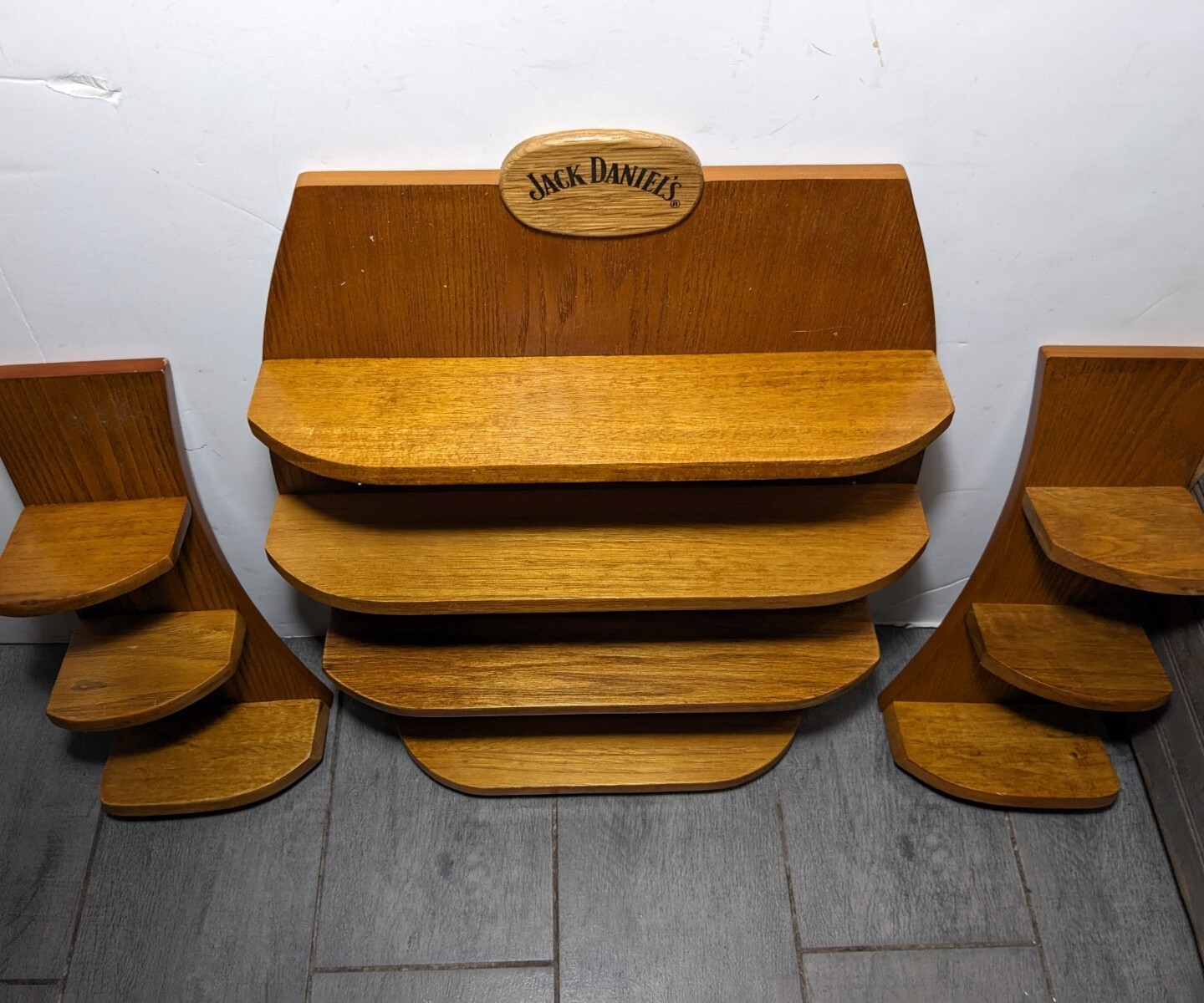 Set of 3 Jack Daniels Shot Glass Wood Wall Shelf Barrel, Wing Legends