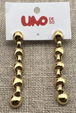 NEW Uno de 50 SER INTREPIDA Long 18k Gold Plated Earrings Bead Shaped Links
