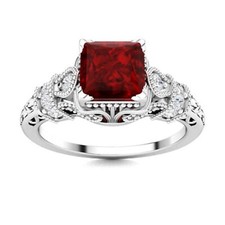 Garnet Gemstone Sterling Silver Trendy Solitaire with Accents Birthday Ring US 7