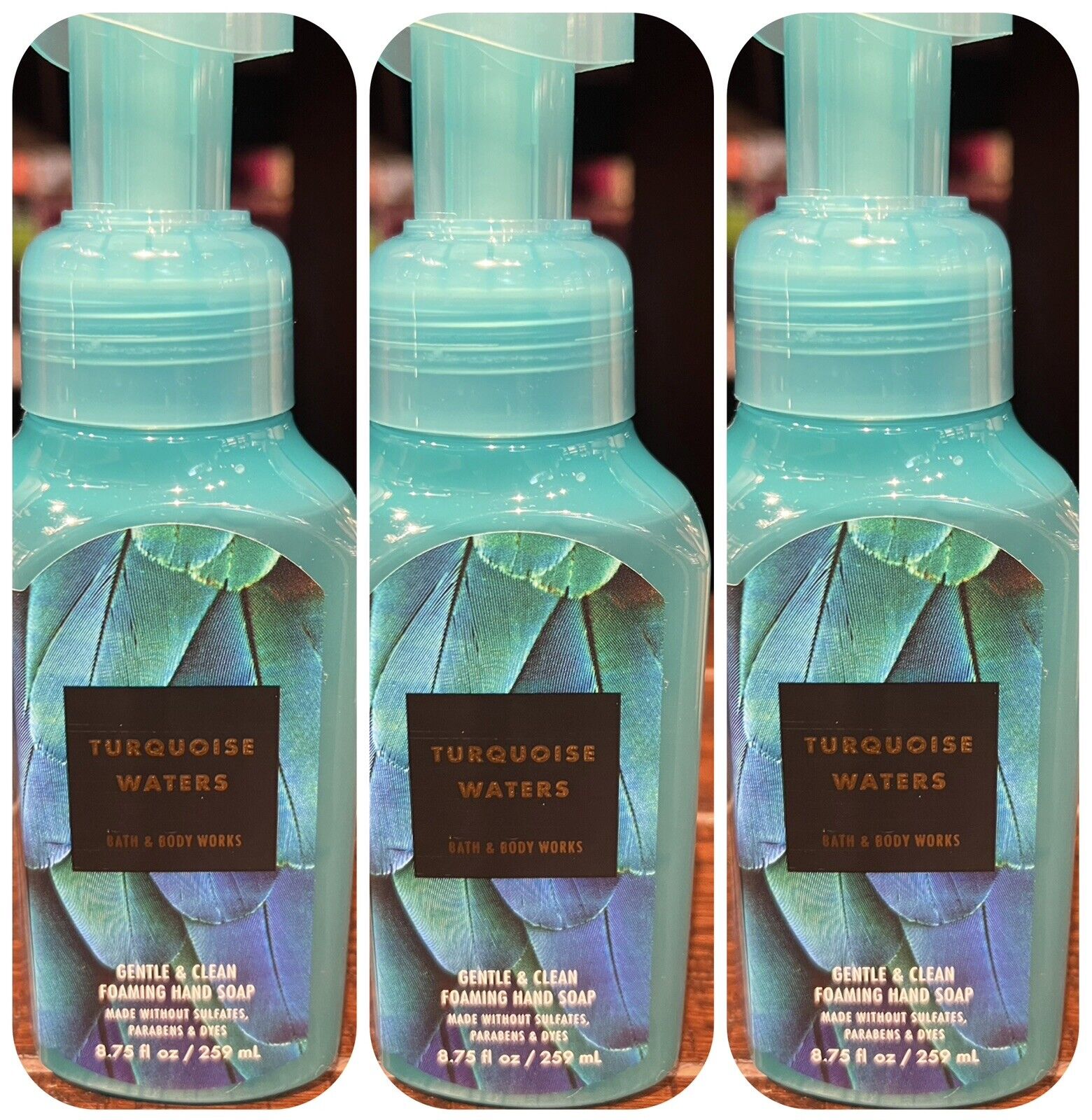 Bath & Body Works TURQUOISE WATERS Gentle Foaming Hand Soaps White Barn 3 Pack