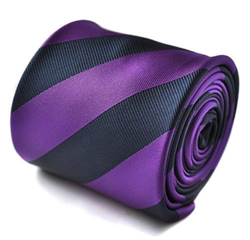 Frederick Thomas Designer Mens Tie - Dark Purple & Navy Blue - Club Striped