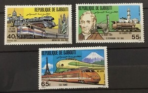 DJIBOUTI #525-527. COMPLETE SET OF 3, LOCOMOTIVES.    MNH