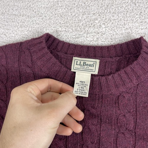 LL Bean Cable Knit Sweater Mens Large Red Burgundy Fisherman Wool Blend Vintage - Picture 3 of 7