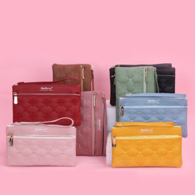 Women's Leather Clutch Bag Large Capacity Zip Wallet ID Card Holder Wrist Purse