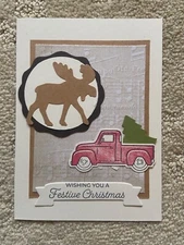Trucking along festive Christmas greeting card kit of 10 made with Stampin' Up!