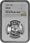 1962 50C Silver Franklin Half Dollar NGC MS 64 White Coin with New Holder