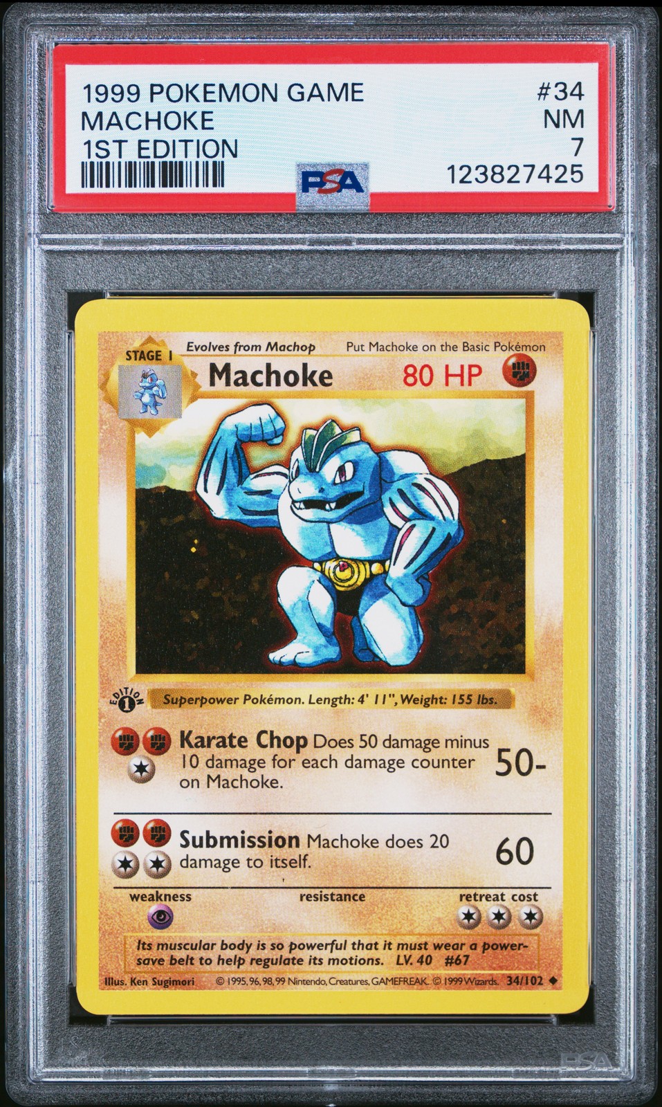 1999 POKEMON BASE SET 1ST EDITION #34 MACHOKE PSA 7