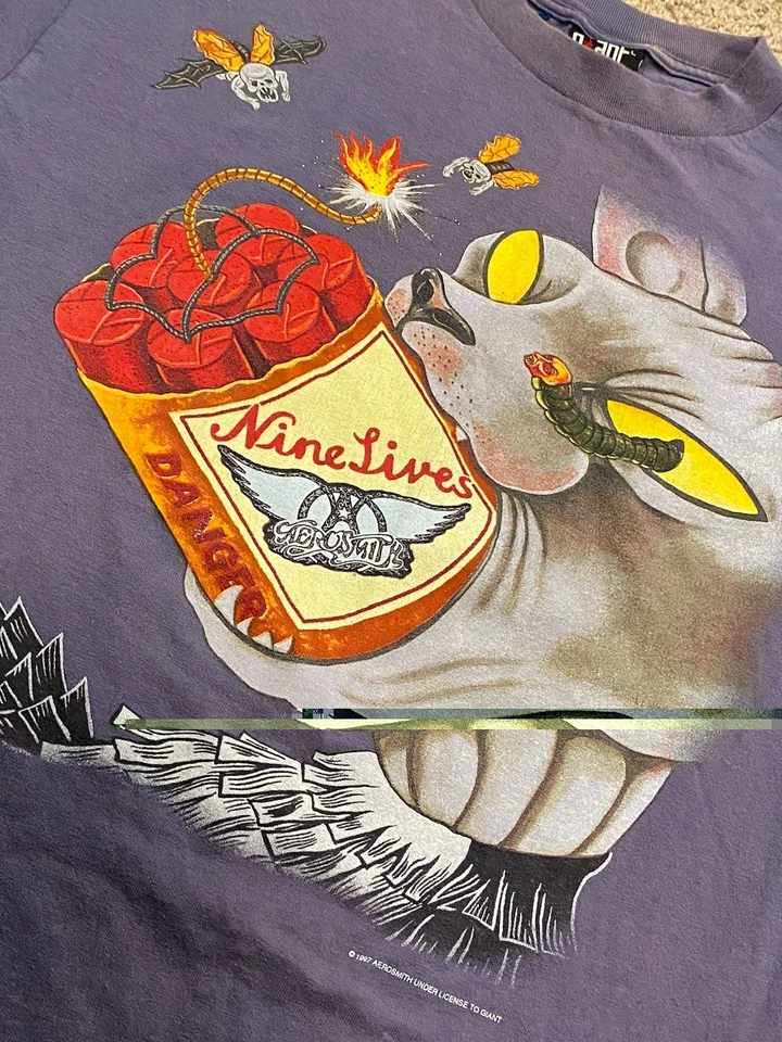 Camiseta De Colección Aerosmith Nine Lives World Tour Desteñida por el Sol Doble Cara Talla Grande Foto 3 de 4