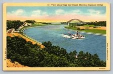 Postcard Massachusetts Cape Cod Canal Sagamore Bridge Linen Unposted N182