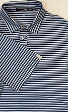 RLX Ralph Lauren Golf Polo Men s Large Performance Wicking Blue Black Striped