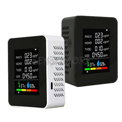 6 in 1 Air Quality Monitor PM2.5 CO2 Meter Carbon Dioxide Level TVOC HCHO Temp