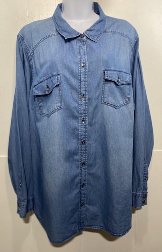 Torrid Denim Shirt Womens 3 Blue Long Sleeve Button Up 100% Cotton Chambray Top - Picture 2 of 11