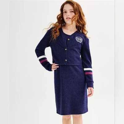 Limited Too Navy Blue Knit Cardigan Twin Set Dress Size 12-14 NWT