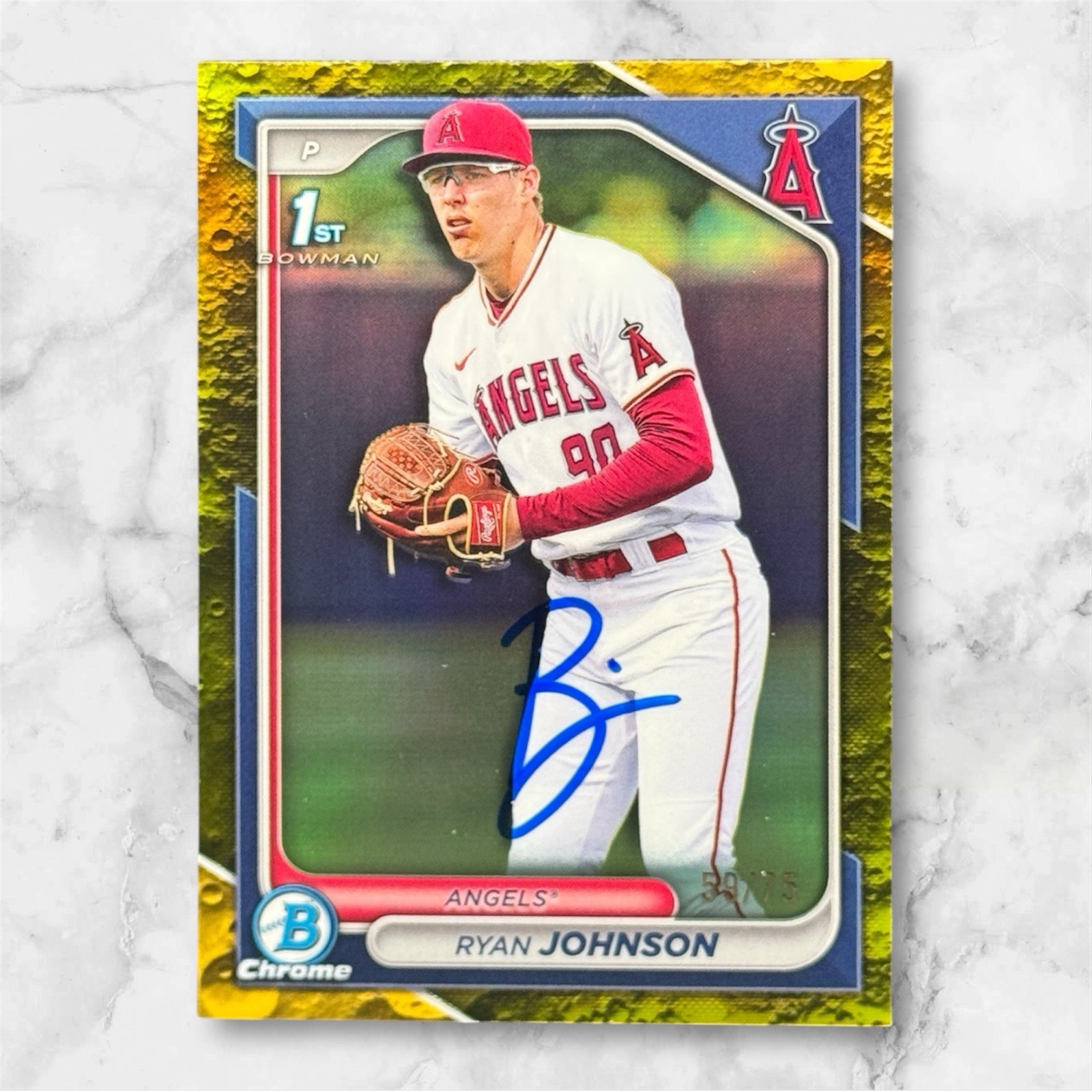 Ryan Johnson Signed 2024 1st Bowman Draft Chrome Yellow Lunar Refractor /75 Auto