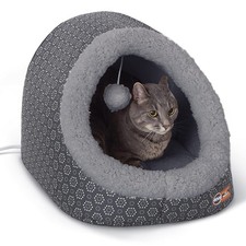 Thermo-Pet Cave Heated Cat Bed-Gray Geo Flower 17 X 15 13 Inches