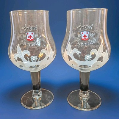 Set of 2 Tripel Karmeliet Belgian Ale Stemmed Tulip Beer Glass 0.25L RC Vintage 