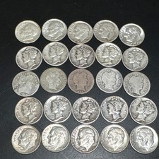 [Lot of 25] Mercury Barber Rosevelt 90% Silver Dimes