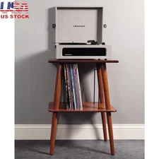 Mid Century Turntable Stand Vinyl Record Holder Wooden Furniture Display New