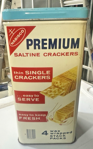 Nabisco Premium Saltine Cracker Vintage 1969 Advertising Container Tin Can 14 OZ