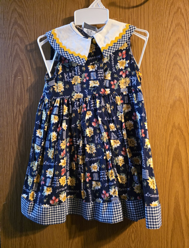 Rose Petals Girls Size 4T Navy Yellow Floral A-Line Knee Collared Rickrack Dress