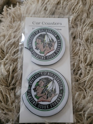 #ad 🏒 Vintage UND Fighting Sioux Hockey Logo Car Truck Cup Coaster Set North Dakota $29.99