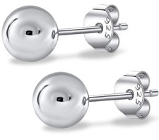 18k White Gold Plated 925 Sterling Silver Ball Stud Earrings, Hypoallergenic ear