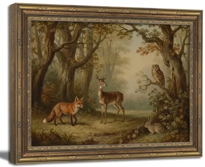 Vintage Gold Framed Wall Art Moody Woodland Animals Wall Art Whimsical Forest... - Picture 1 of 8
