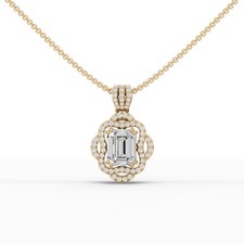 3.00 Ct Emerald Halo Lab Grown Diamond Pendant Necklace 18k Yellow Gold