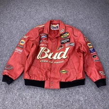 Budweiser Racing Leather Jacket Mens 3XL Red Jeff Hamilton NASCAR Chase 00s