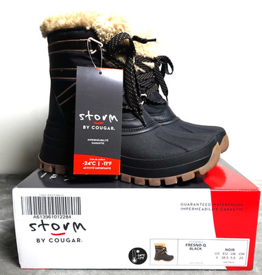 New Cougar Fresno Women s Black Nylon Lace Up Snow Boots Size 8M Faux Fur Waterp