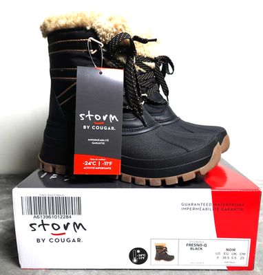 #ad New Cougar Fresno Women’s Black Nylon Lace‑Up Snow Boots Size 8M Faux Fur Waterp $21.74